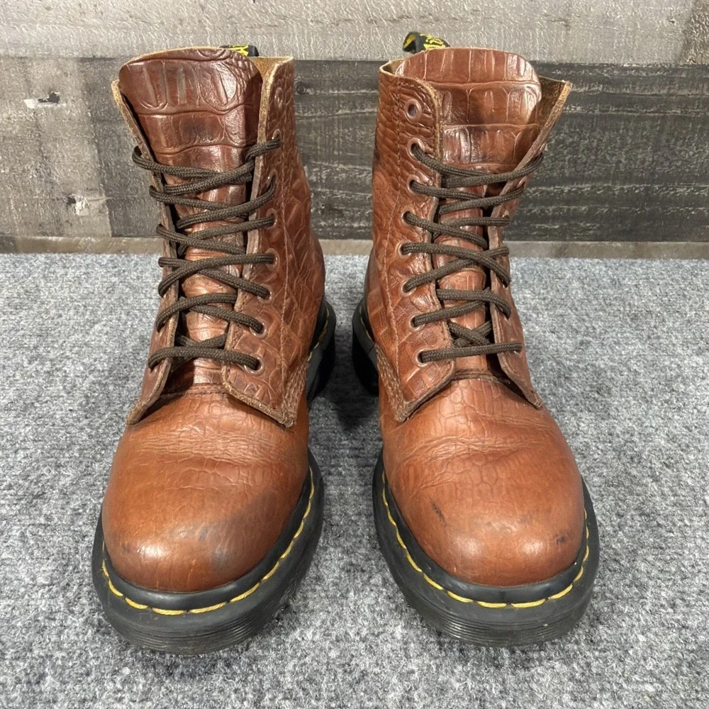 Dr Martens 1460 Pascal Croc Boots Brown Leather 8 Eye Combat US 6 EU 37